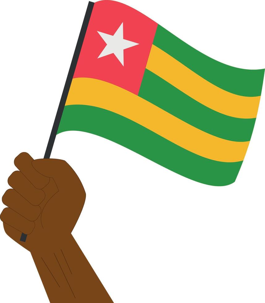 Hand holding and raising the national flag of Togo vector