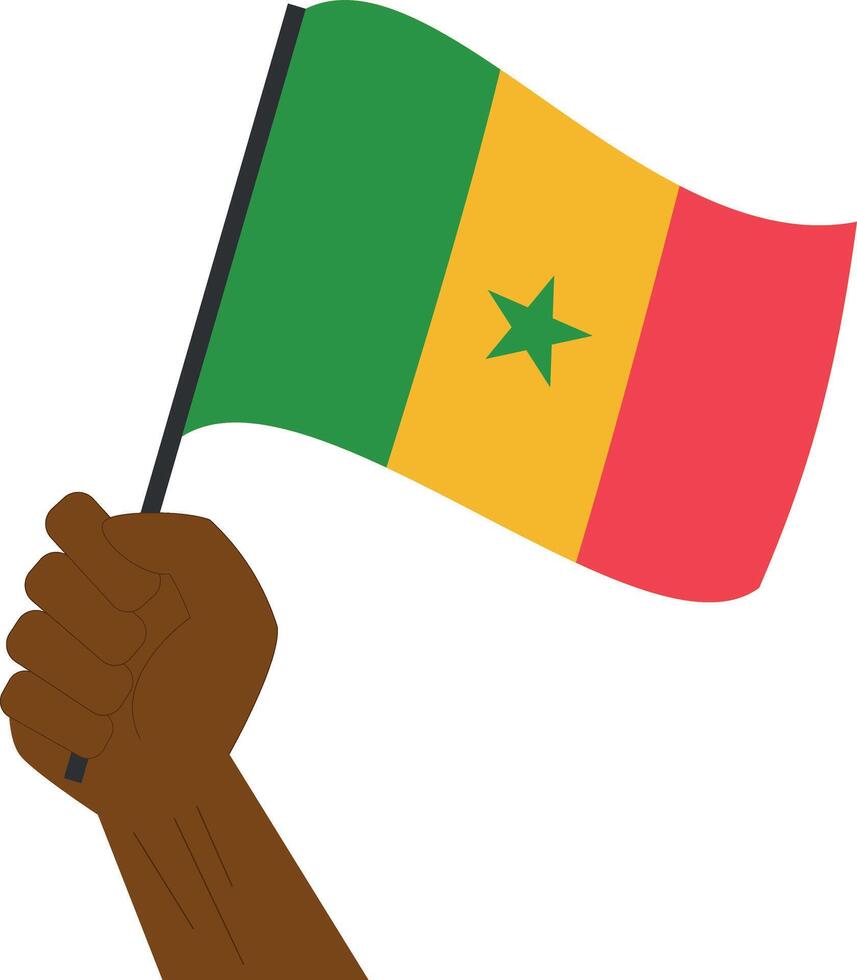 mano participación y levantamiento el nacional bandera de Senegal vector