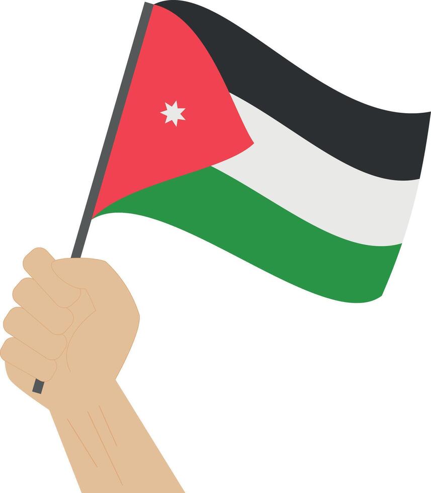 Hand holding and raising the national flag of Jordan vector