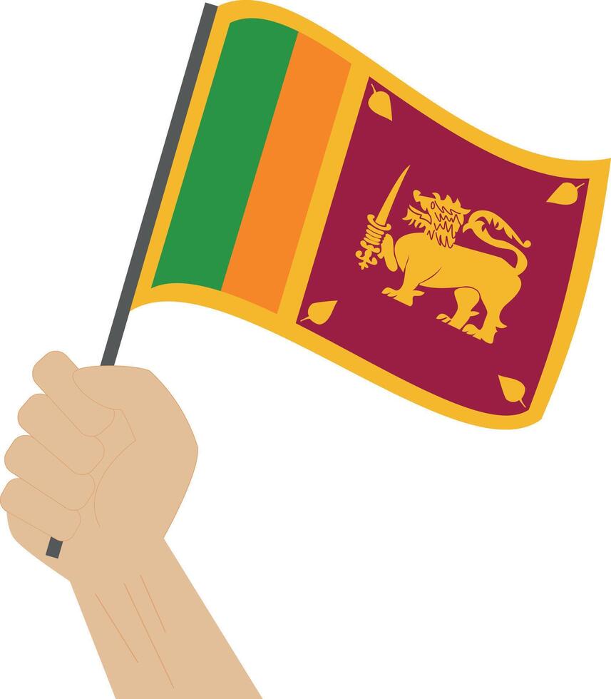 Hand holding and raising the national flag of Sri Lanka vector