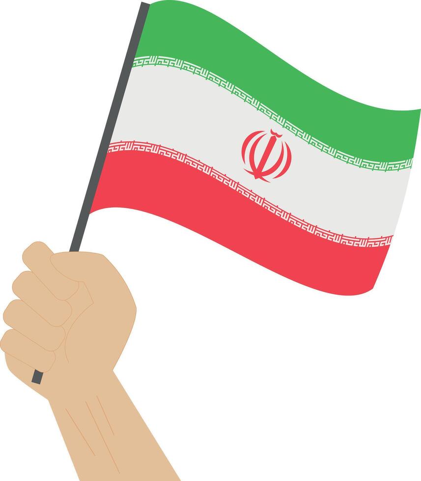 Hand holding and raising the national flag of Iran vector