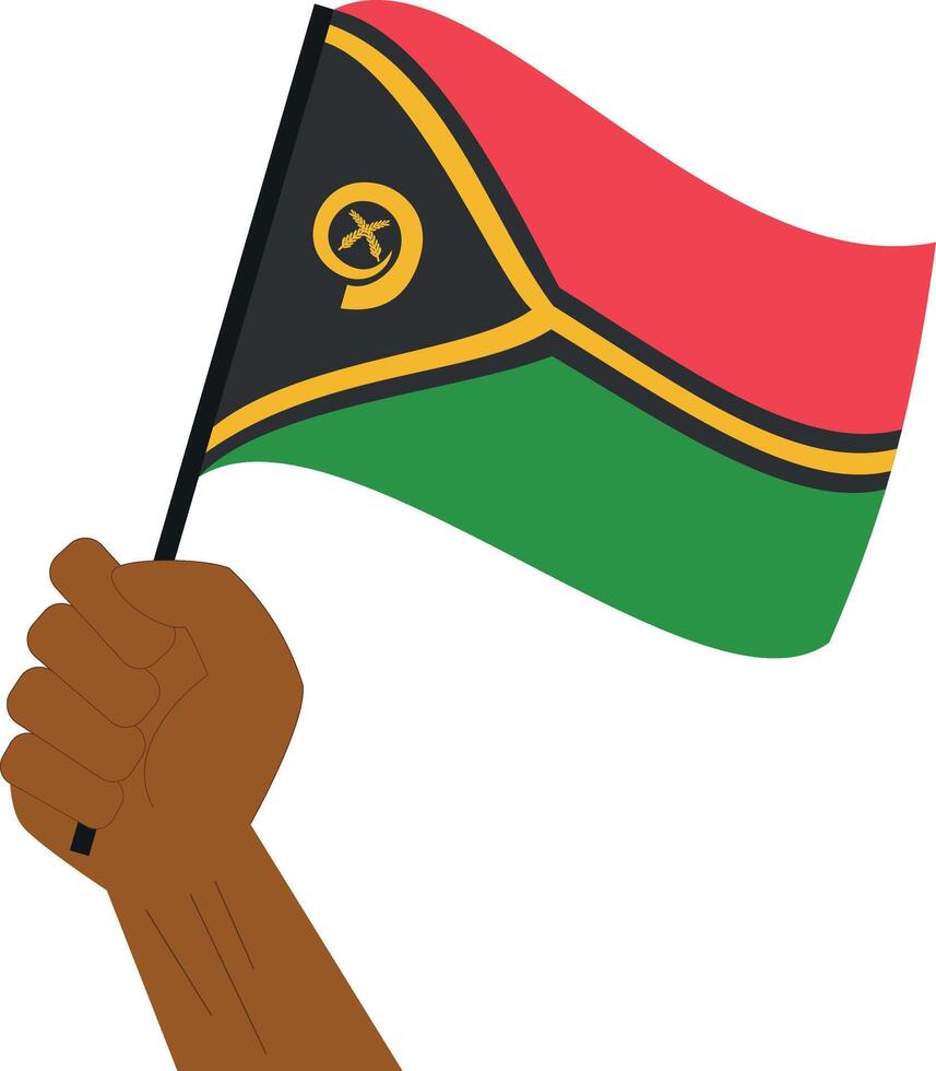 Hand holding and raising the national flag of Vanuatu vector