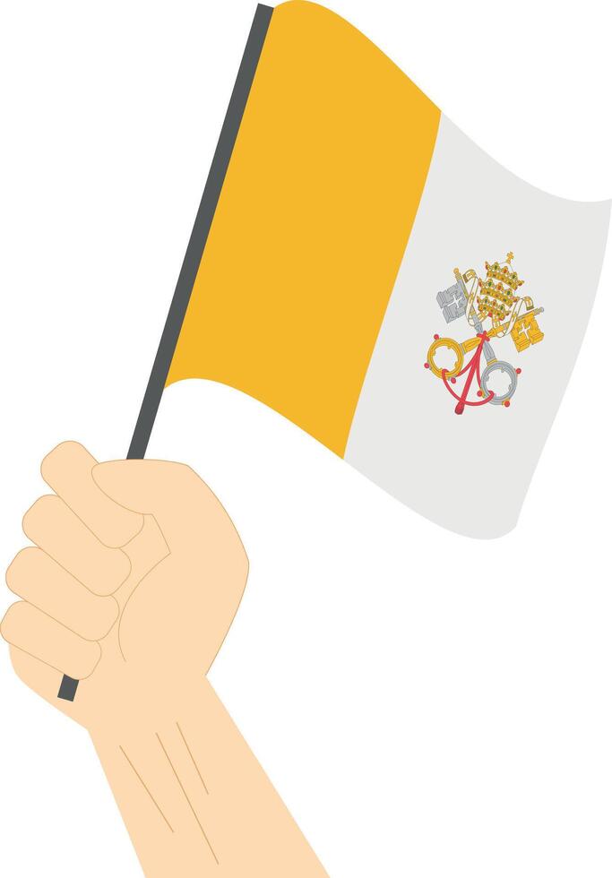 Hand holding and raising the national flag of Vatican City vector