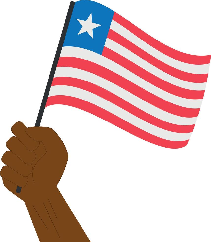 Hand holding and raising the national flag of Liberia vector