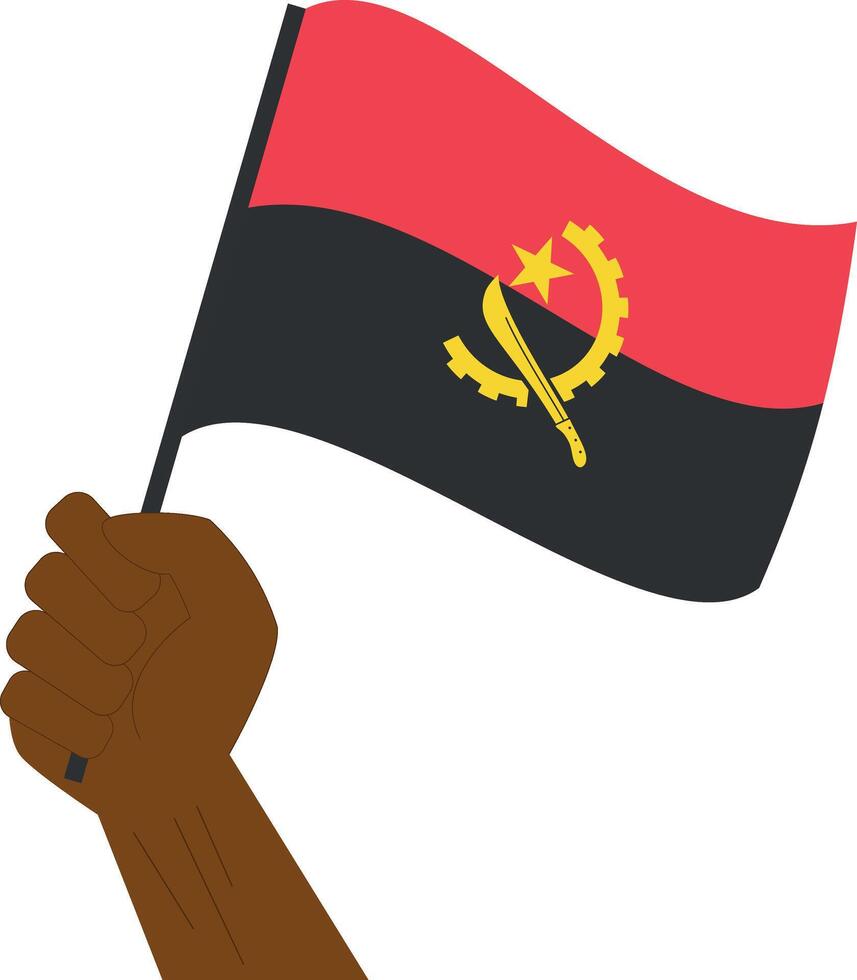 Hand holding and raising the national flag of Angola vector