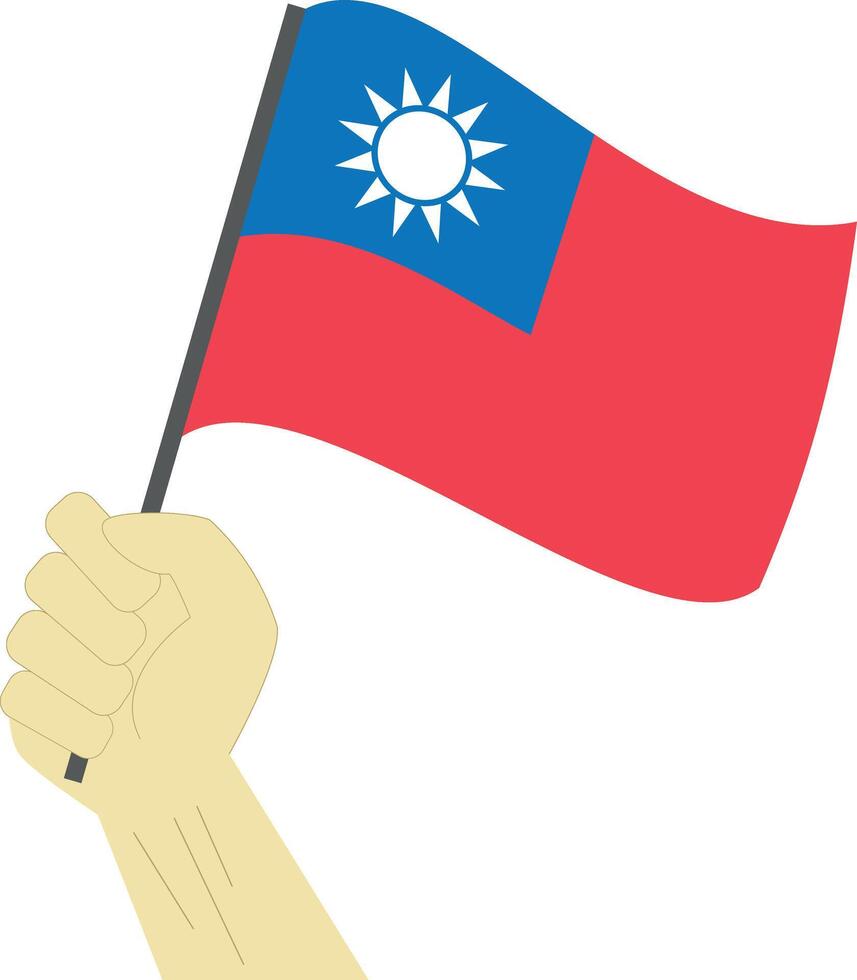 Hand holding and raising the national flag of Taiwan vector