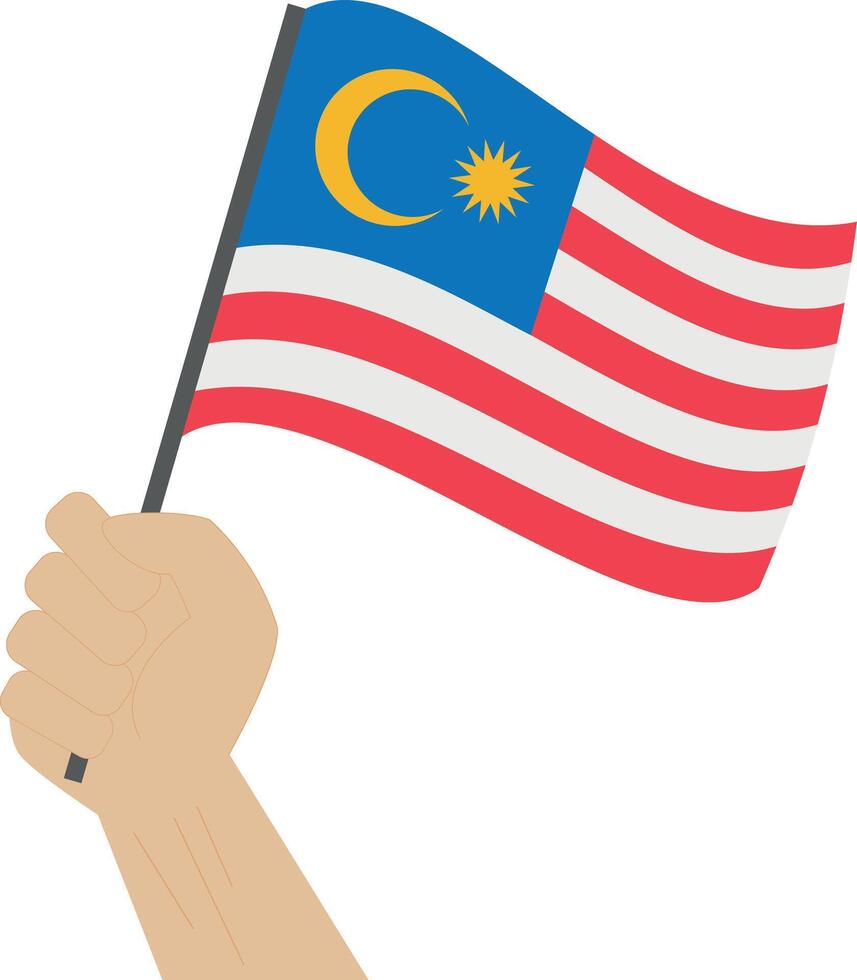 Hand holding and raising the national flag of Malaysia vector