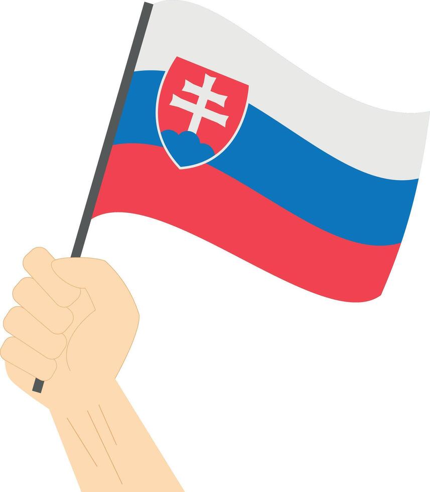 Hand holding and raising the national flag of Slovakia vector