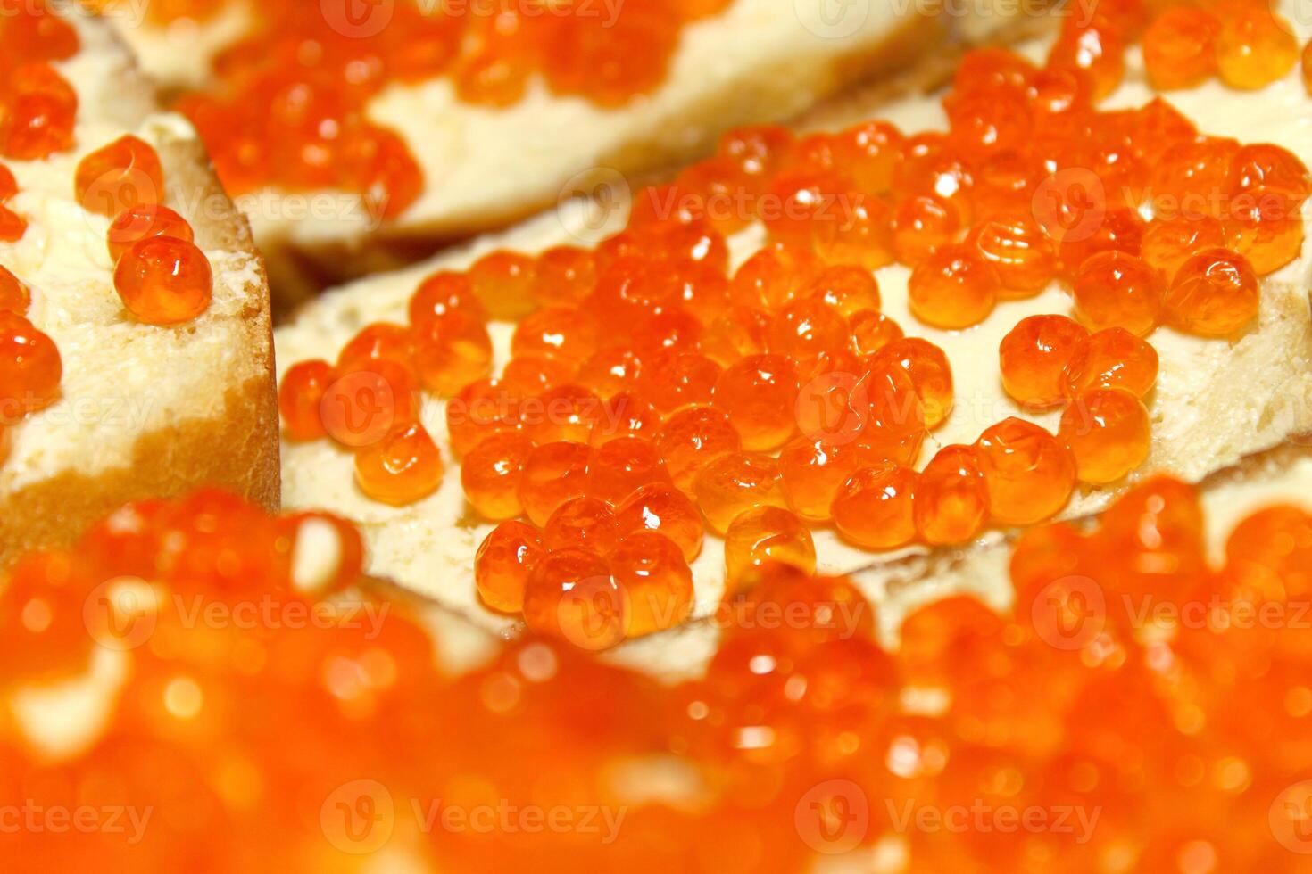 Red caviar sandwich, close-up photo