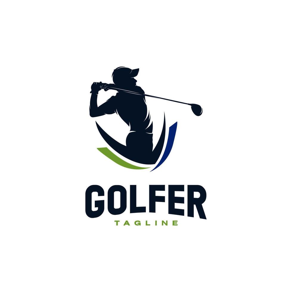 Player swing stick golf logo design vector