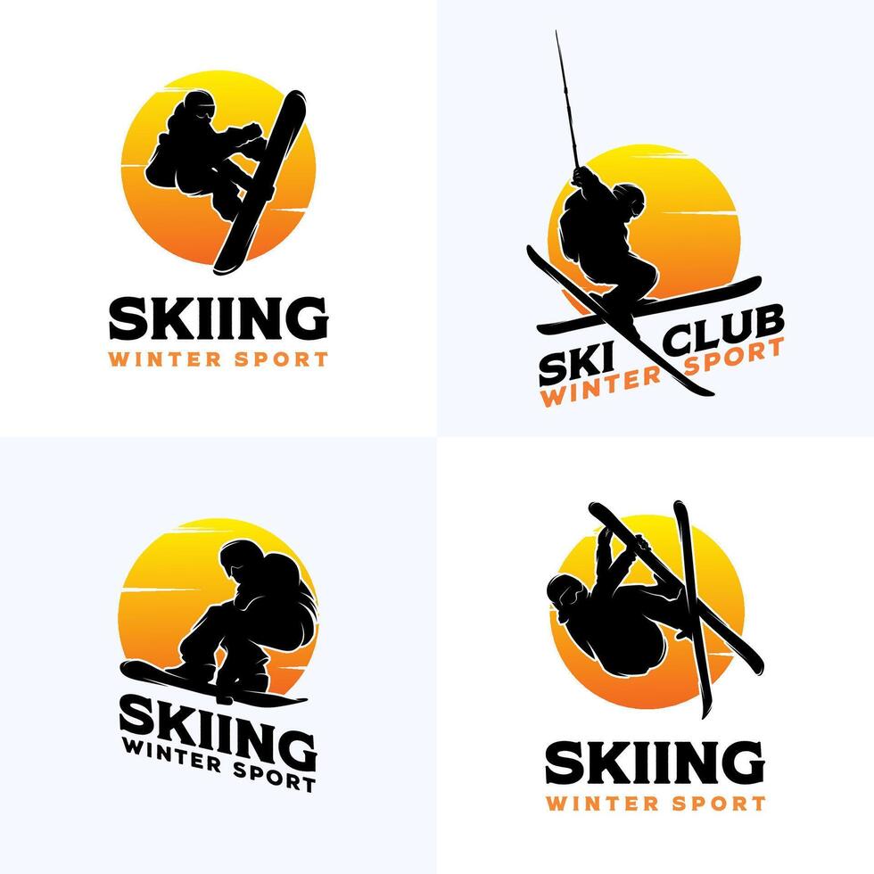 Set of Mountain Skiing Logo Design Template vector
