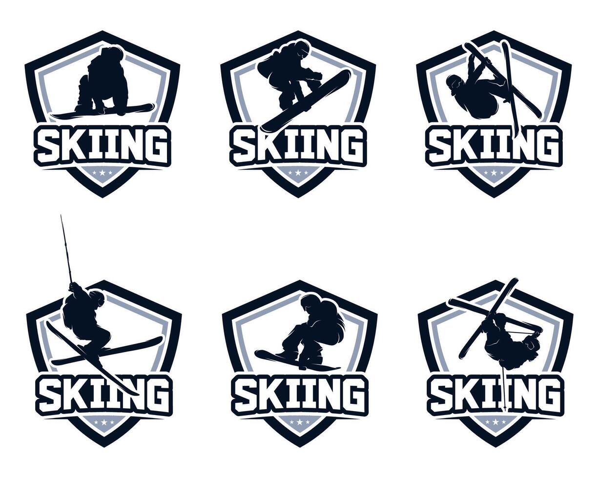Skiing stylized symbol logo or emblem template vector