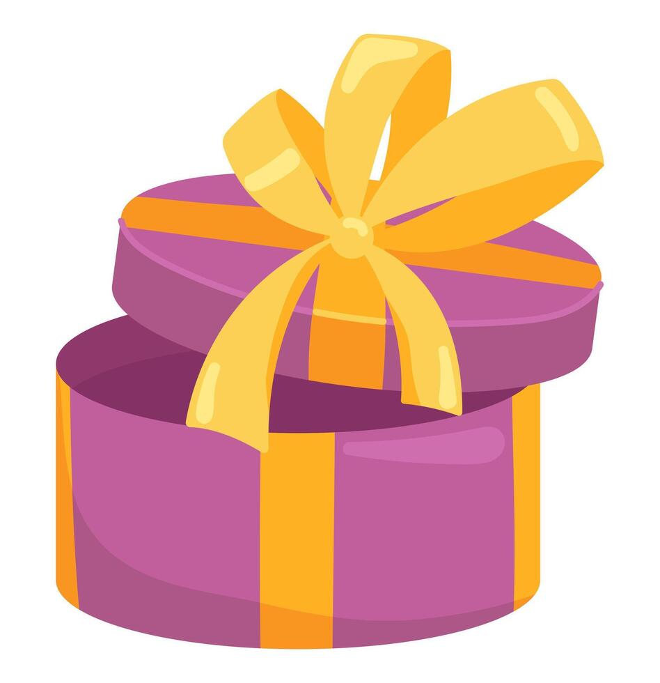 Gift box in flat design. Open present or prize with ribbon and bow. illustration isolated. vector