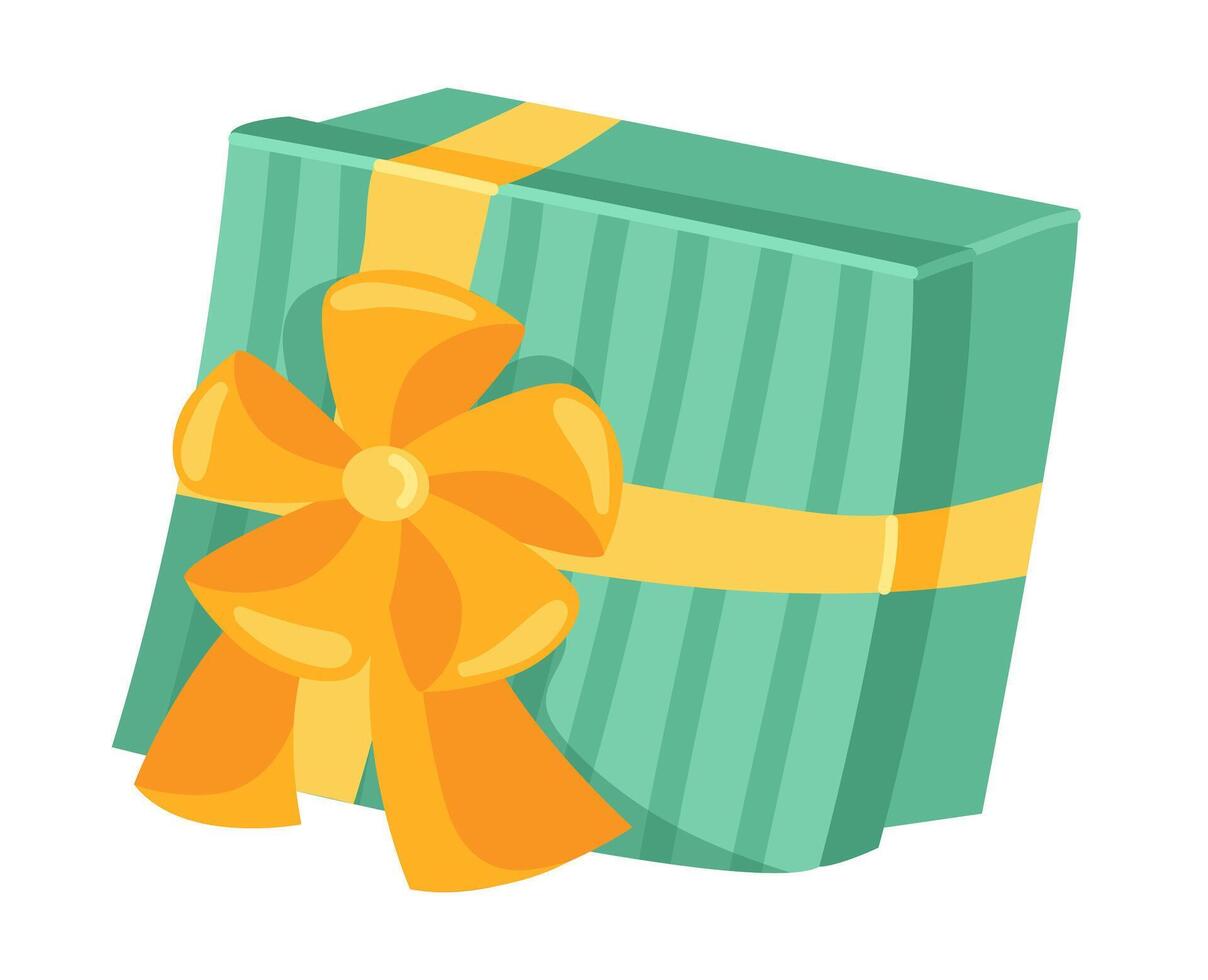 Gift box in flat design. Holiday present with bow ribbon for surprise party. illustration isolated. vector