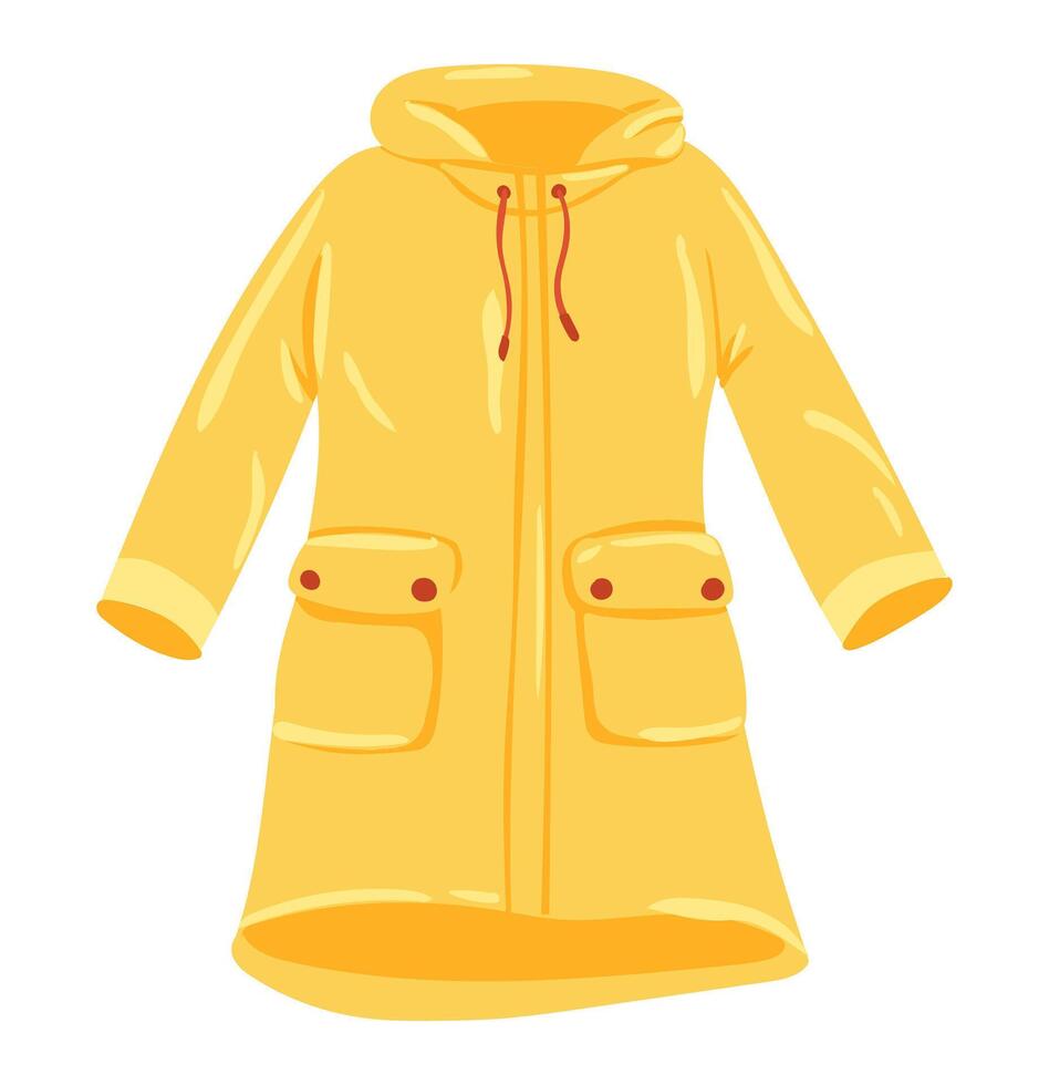 Yellow raincoat in flat design. Autumn or spring waterproof clothing. illustration isolated. vector