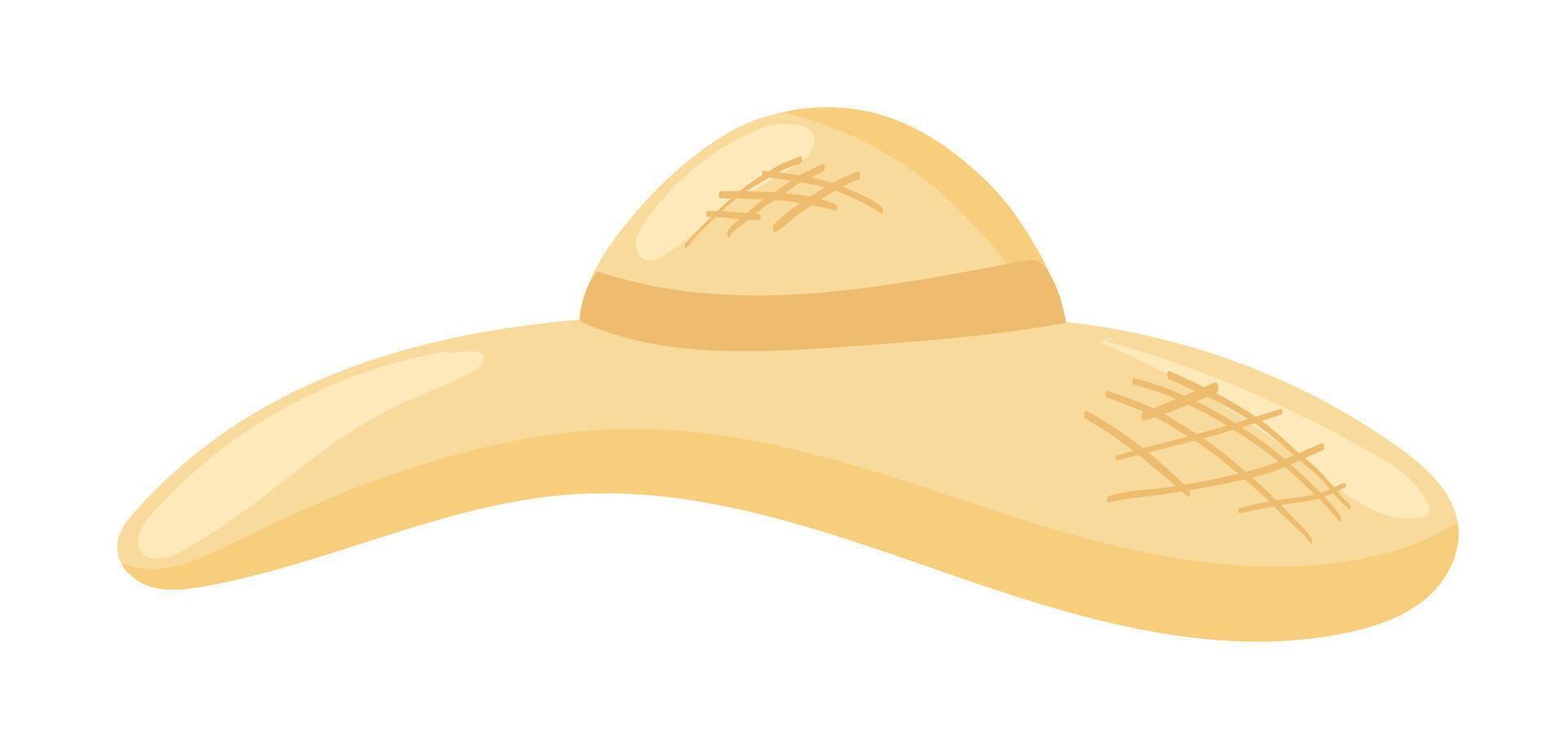 Summer female hat in flat design. Beach straw sunhat accessory model. illustration isolated. vector