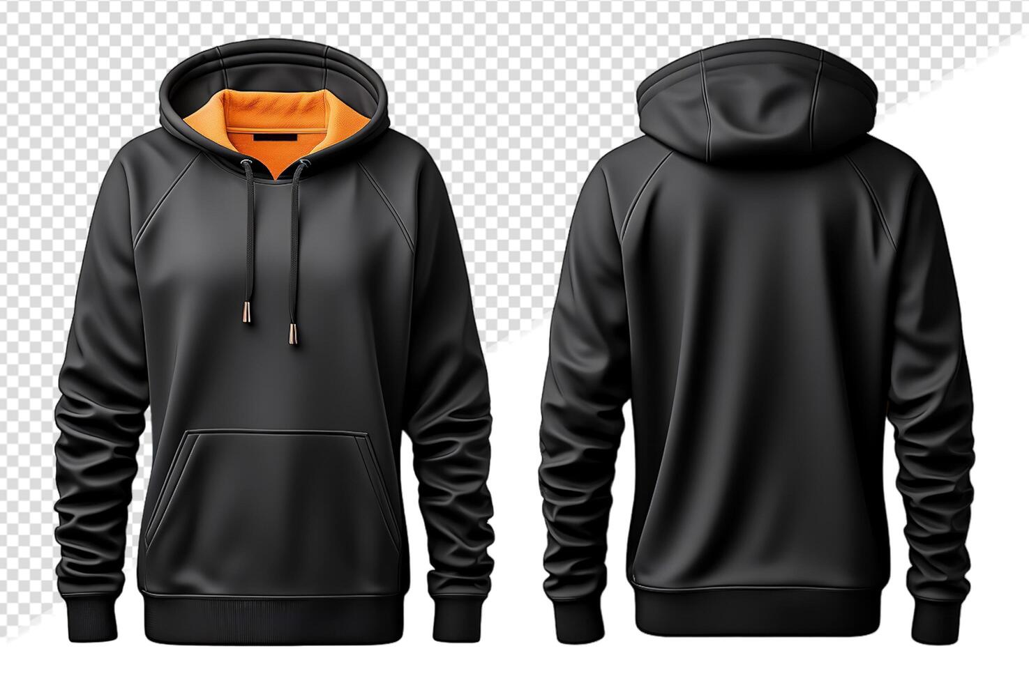 black jacket template with front and back views, cutout design isolated on transparent background, photo