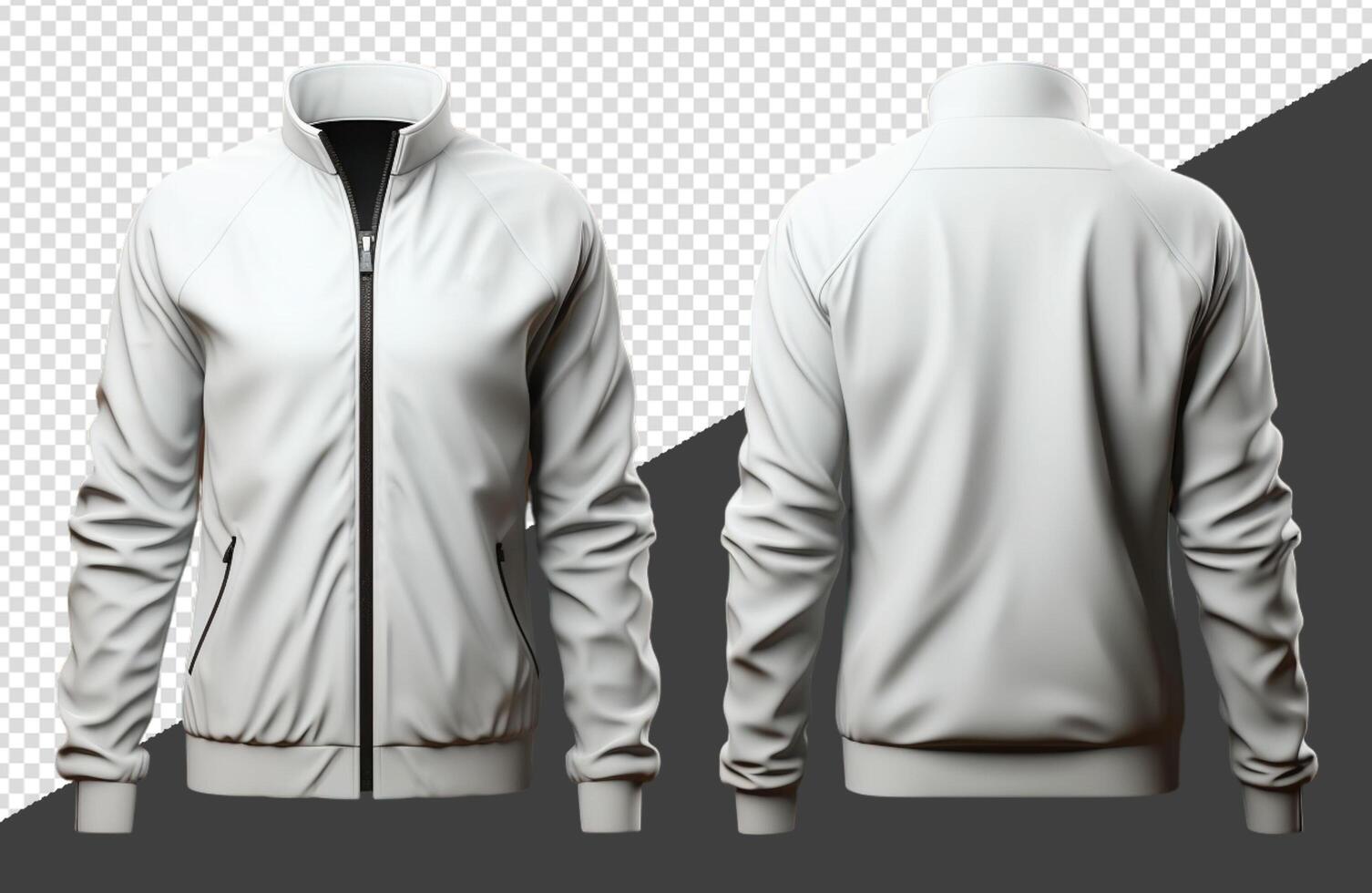 Plain white jacket mockup, Front and back view, isolated on transparent background, photo