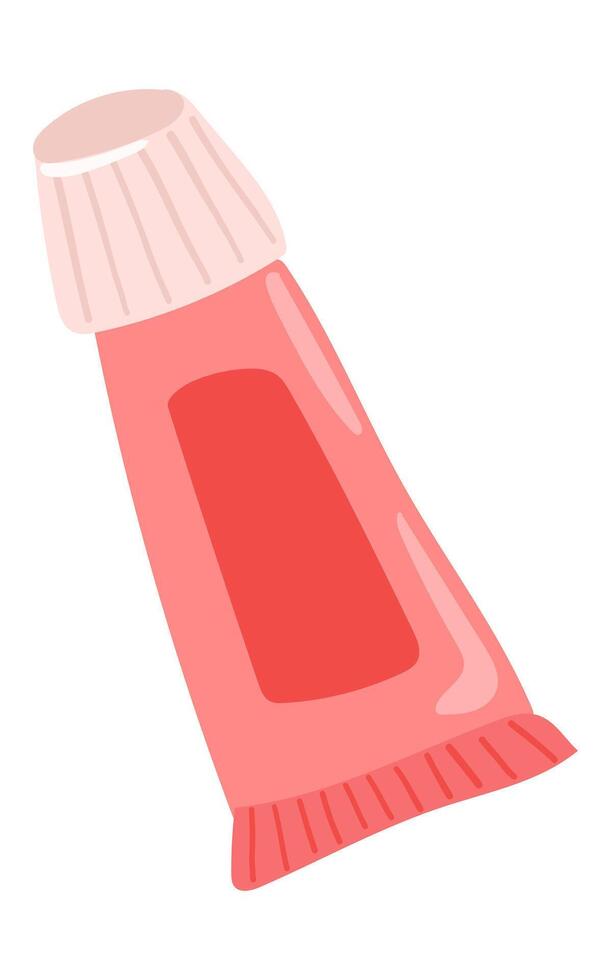 Lip balm tube in flat design. Pink liquid lipstick cosmetic product. illustration isolated. vector