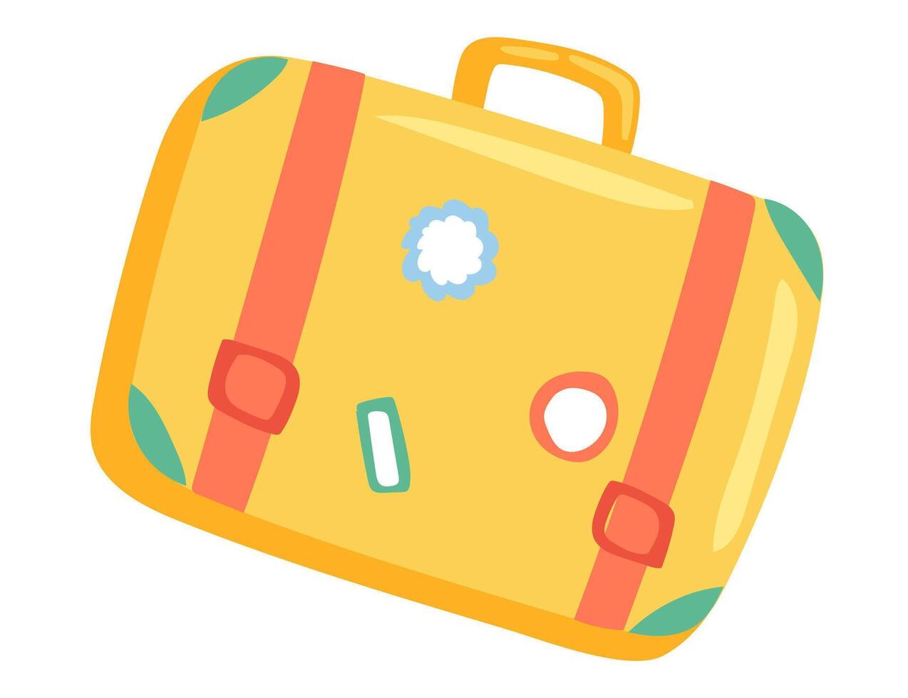 Travel luggage in flat design. Tourist vintage suitcase with stickers. illustration isolated. vector