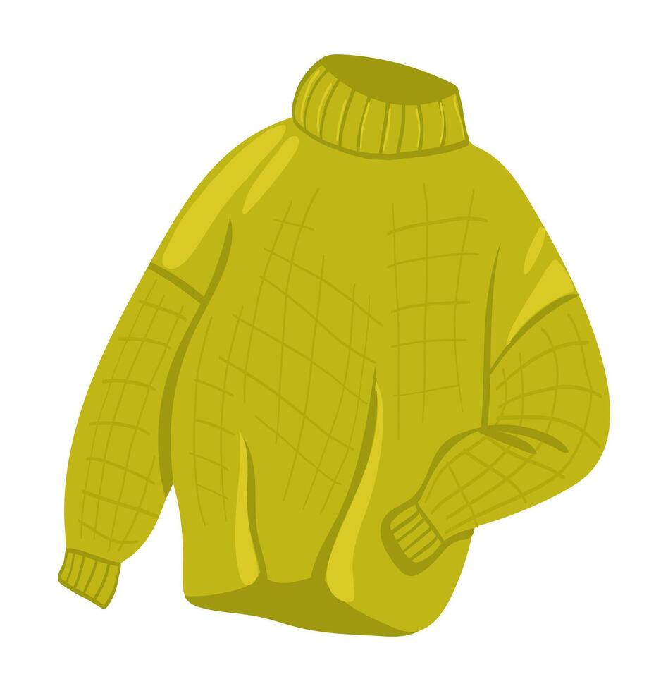 Cute knitted sweater in flat design. Green warm seasonal pullover. illustration isolated. vector