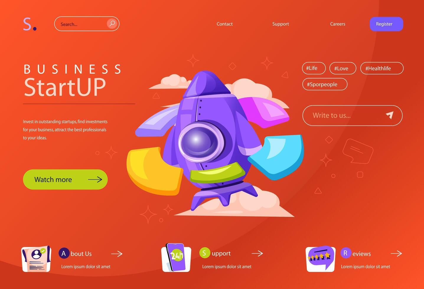 Startup concept in flat cartoon design for homepage layout. Investment in new business and project development, vision and ambitious achievements. illustration for landing page and web banner vector