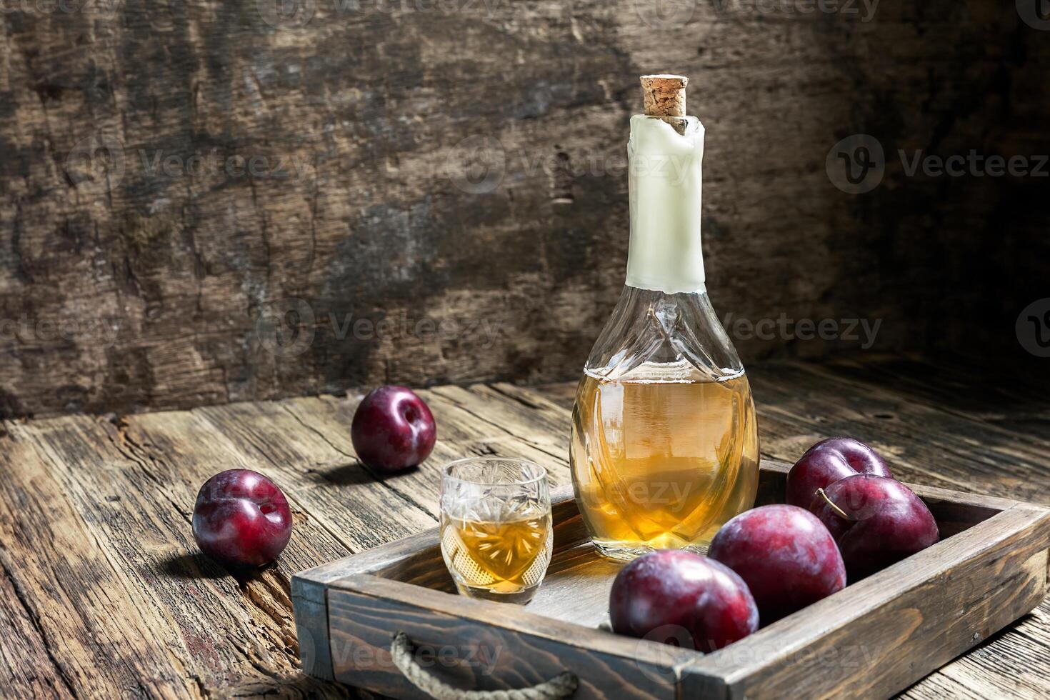 Traditional Balkan plum brandy - slivovica photo