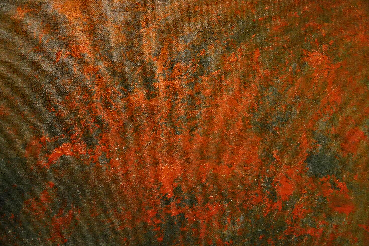an abstract painting with orange and black paint photo