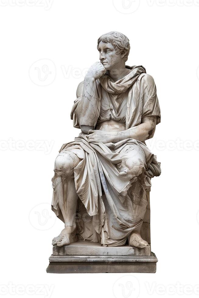 White marble statue of sitting Roman man photo