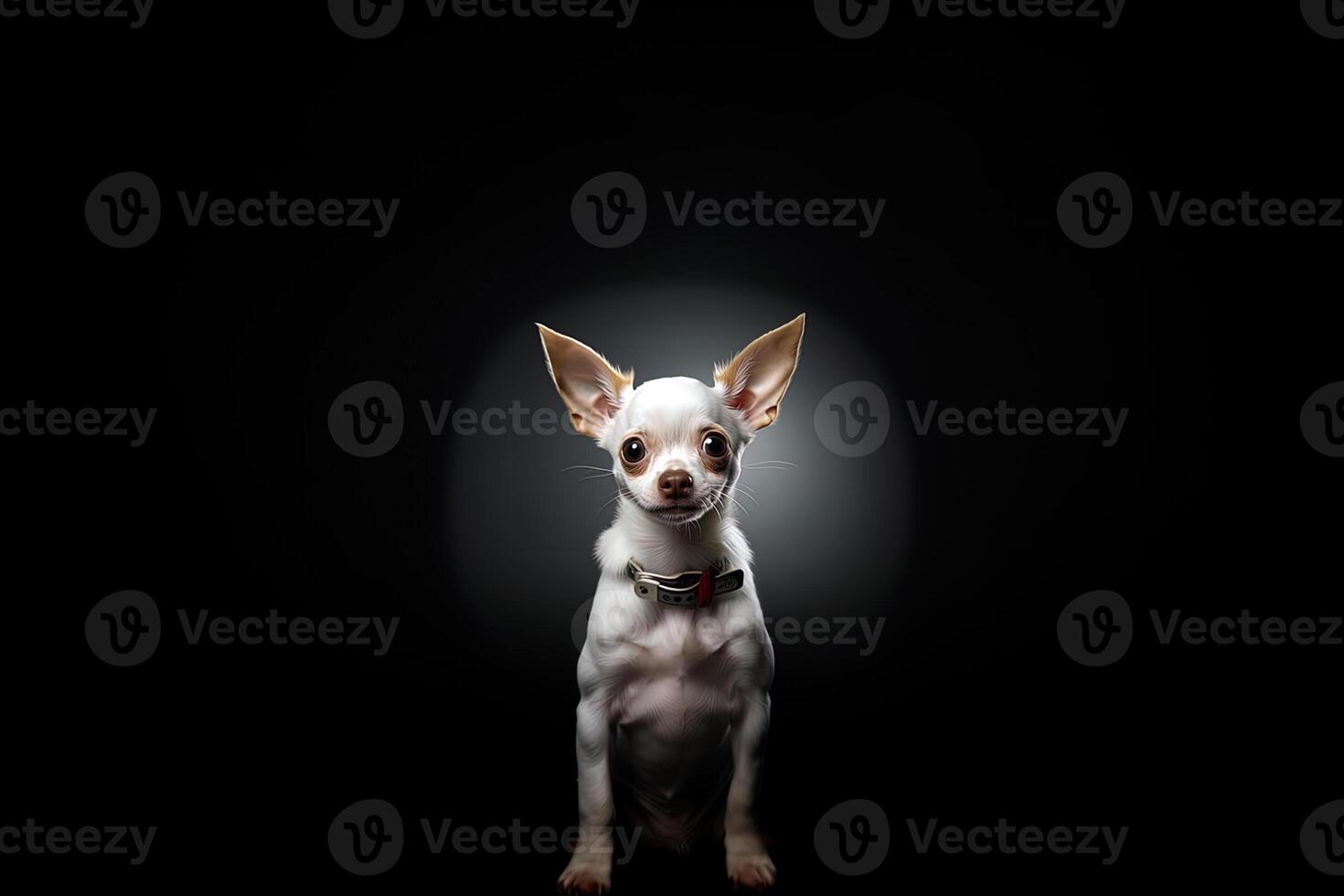 Portrait of a white chihuahua on a dark neutral background, cropped photo, studio light. Ai art photo
