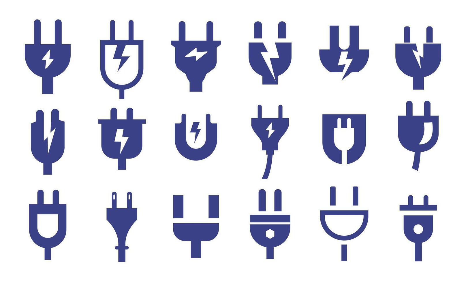 Electric plugs icon symbol set collection. electricity volt plug sign logo vector