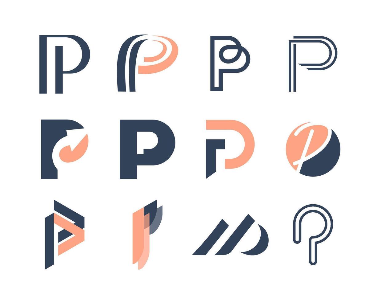 Set of logo letter P design. modern logo set monogram vector