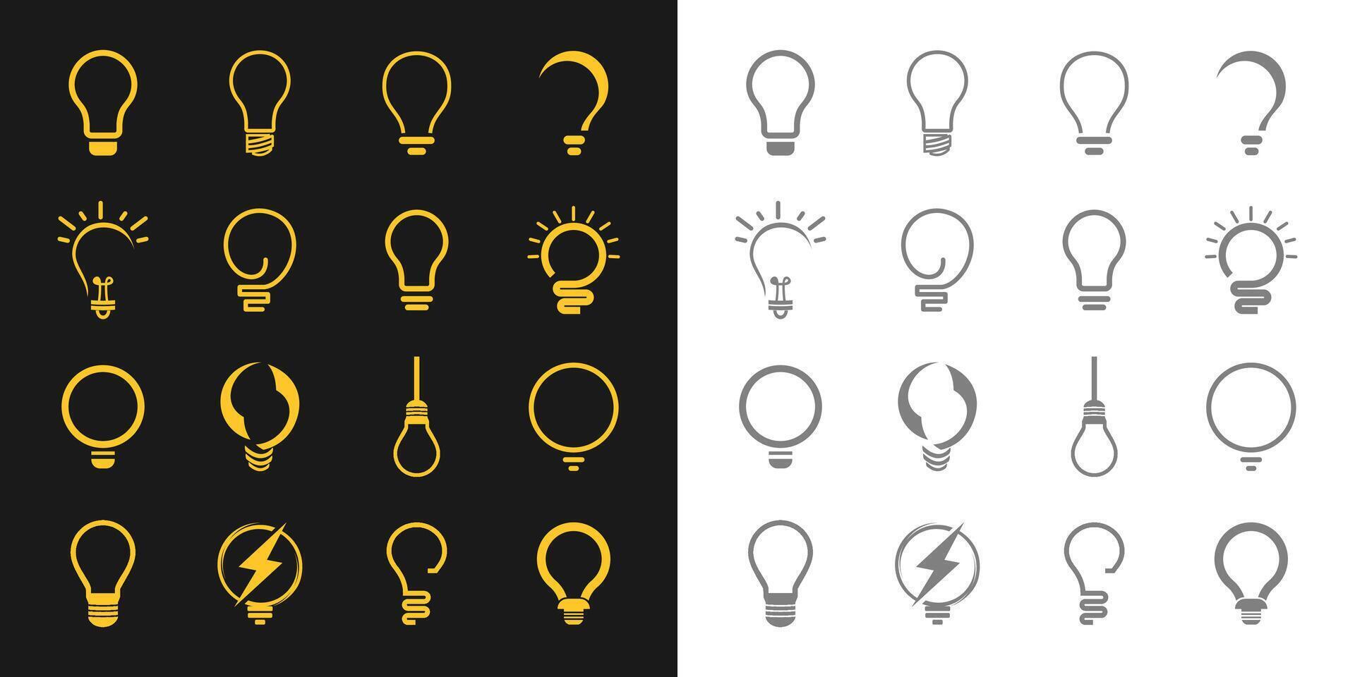 Light bulb lamp icon logo collection set. line outline illustration vector