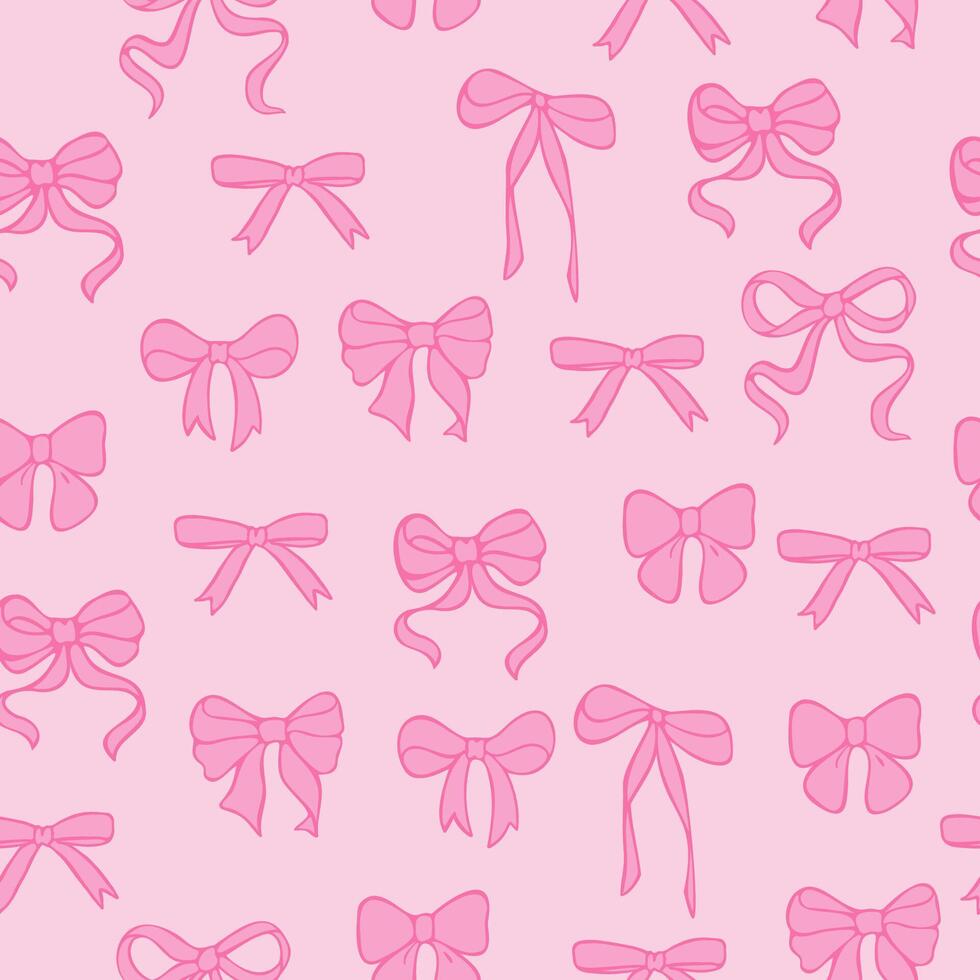 Pink bow. Cute seamless pattern. Elegant coquette hand drawn ribbon background vector