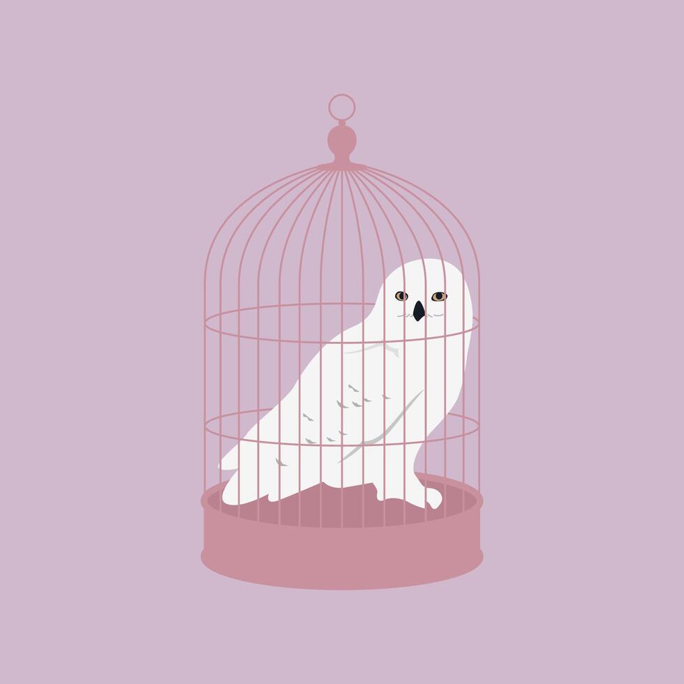 White owl on the cage. vector