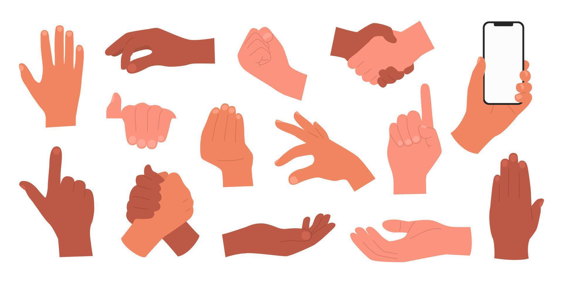 Male hands set. Mens hands. Fingers and gestures. Isolated vector