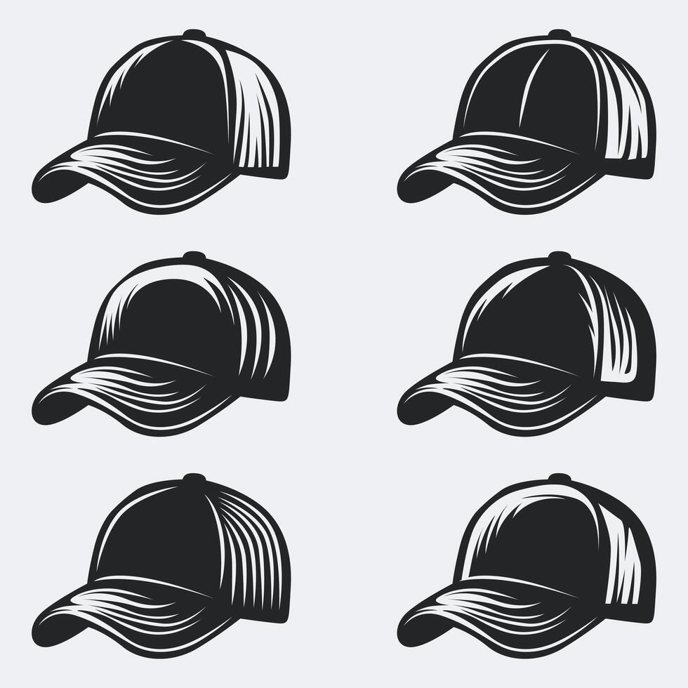 Trucker Hat Silhouette Set Silhouettes Bundle Collection vector