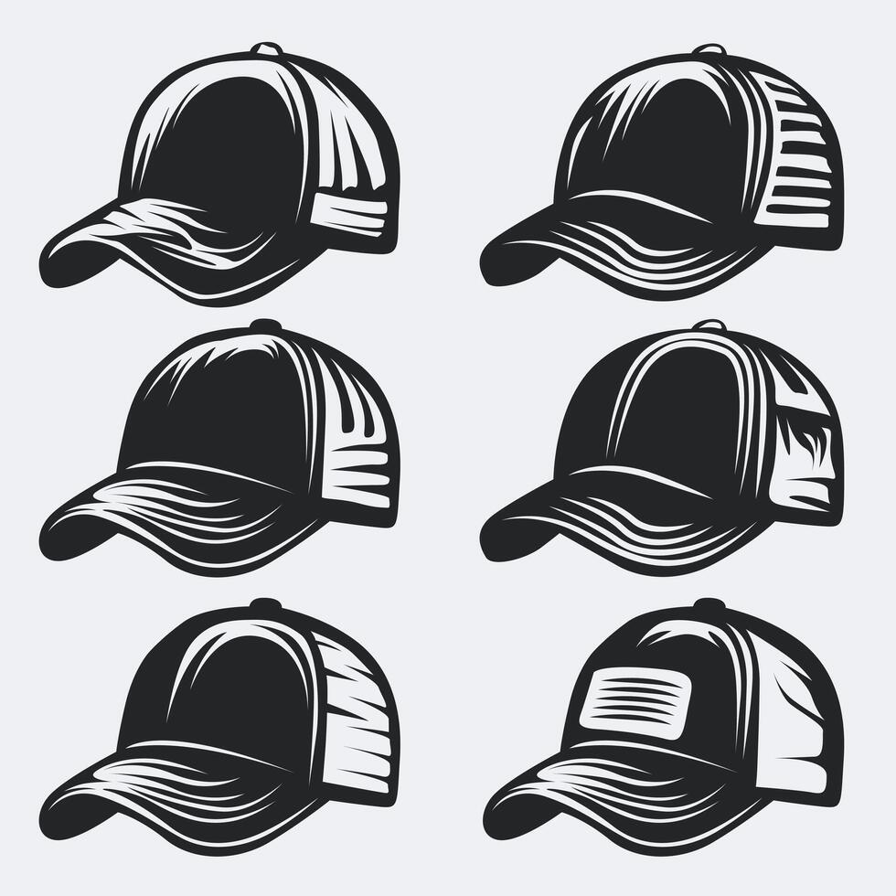 Trucker Hat Silhouette Set Silhouettes Bundle Collection vector