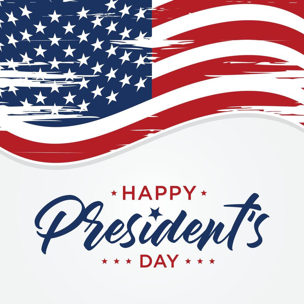 Happy Presidents day in United States text concept with American flag. Washington's Birthday. Federal holiday in America. Celebrated in February. Poster, banner and background vector