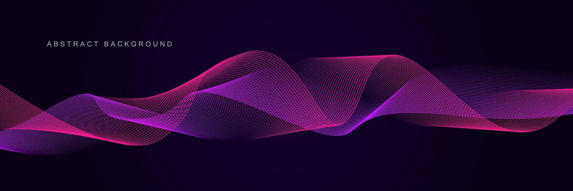 Dark purple abstract background with glowing waves. Shiny lines design element. Modern pink blue gradient flowing wave lines. Futuristic technology concept. illustration vector