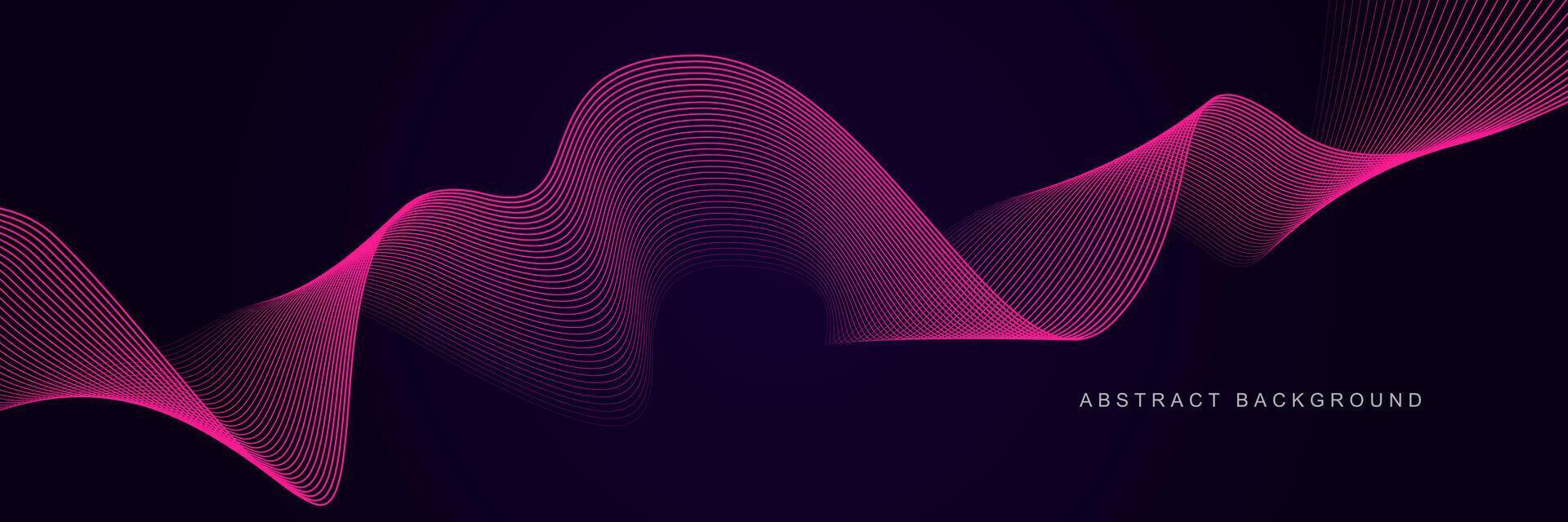Dark purple abstract background with glowing waves. Shiny lines design element. Modern pink blue gradient flowing wave lines. Futuristic technology concept. illustration vector