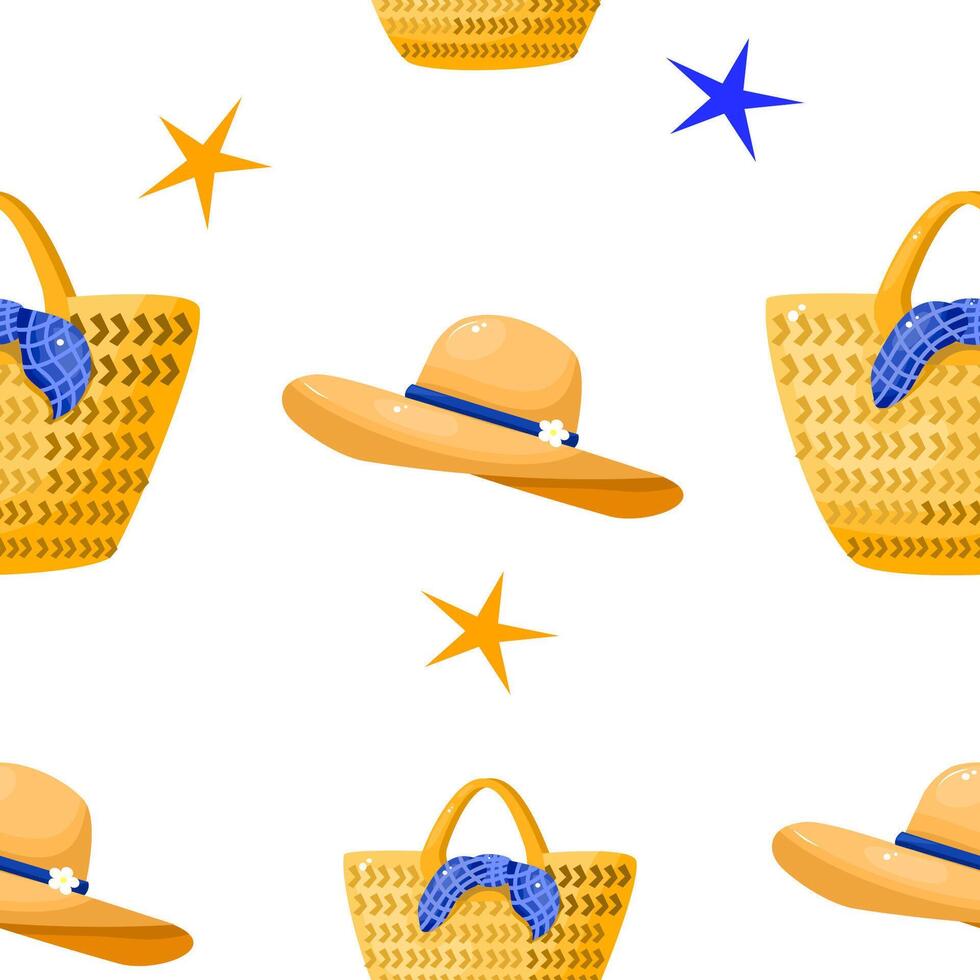 Pattern summer of bag and beach hat vector