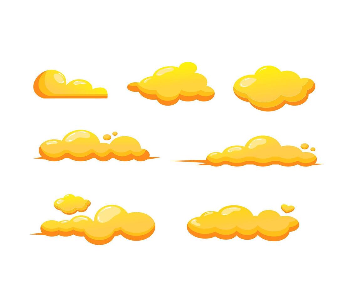 Set of orange colored clouds vector