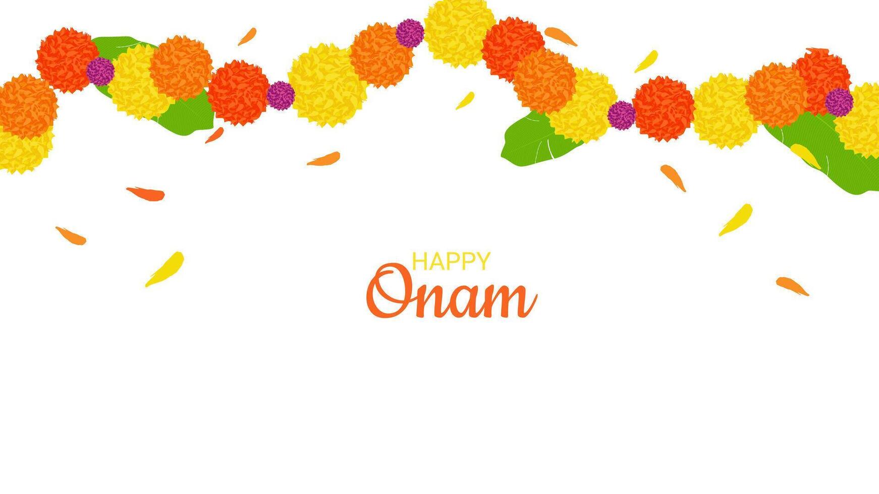 Onam Indian Festival Kerala State. Floral patterns. Garland of flowers. Happy Onam holiday. Poster Banner Design. illustration. vector