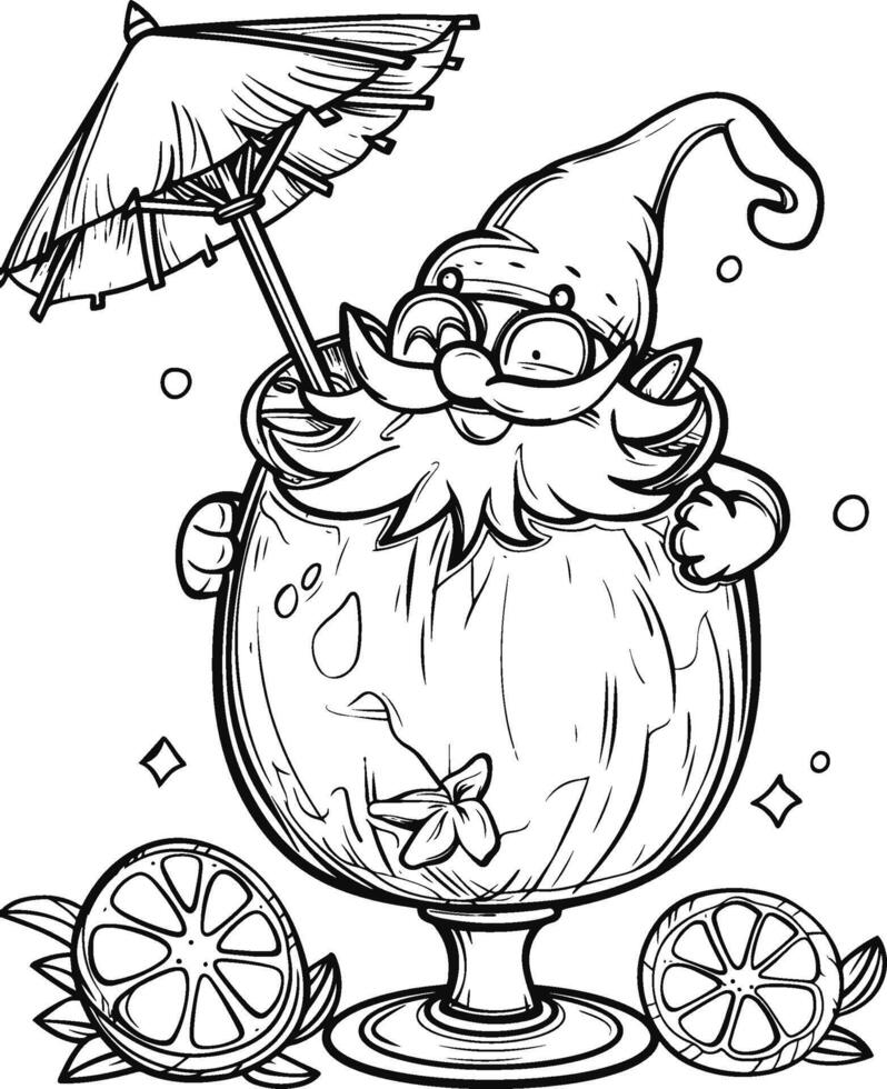 gnome hiding inside a coconut summer drink vector