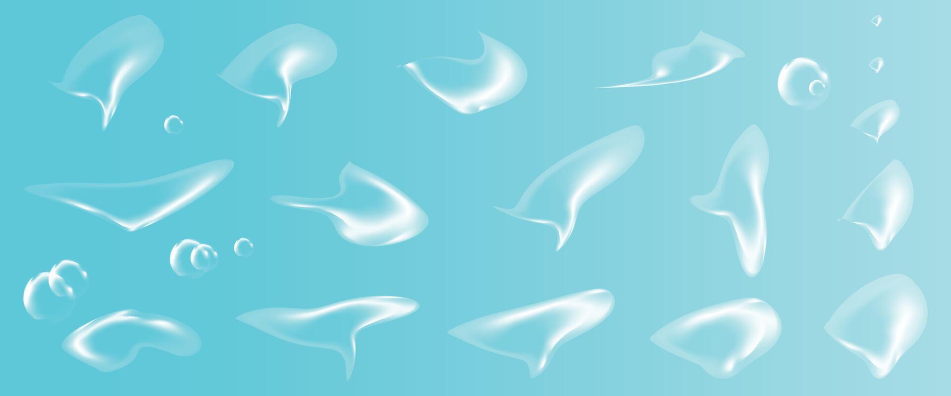 Transparent liquid shapes with light refraction with rainbow gradient imitating soap bubbles vector