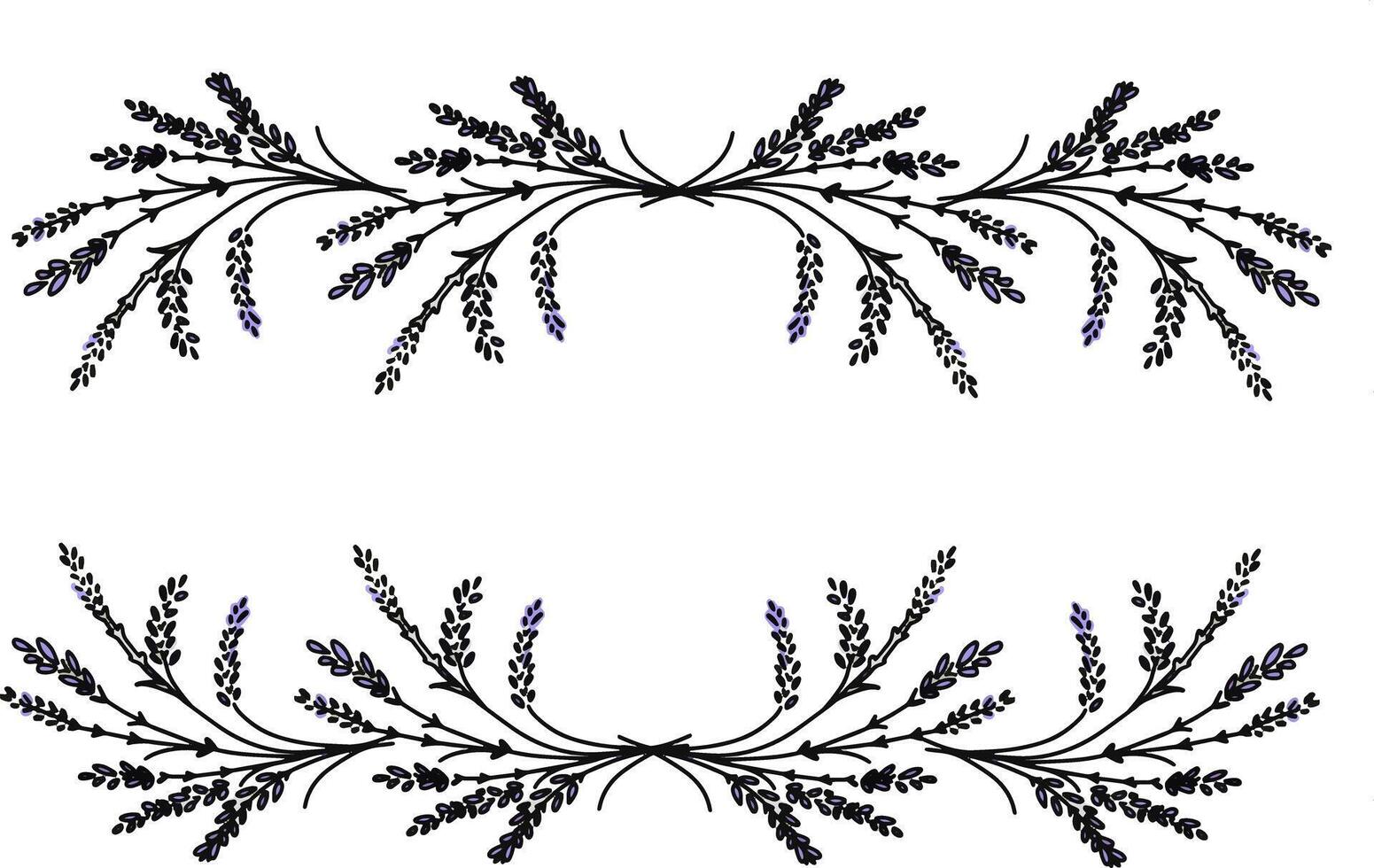 frame, lavender wreaths, leaf borders. Botanical isolated on white vector
