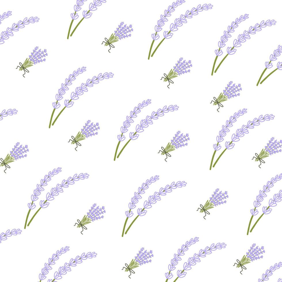 Lavender pattern with purple flowers and branches. Seamless floral background vector