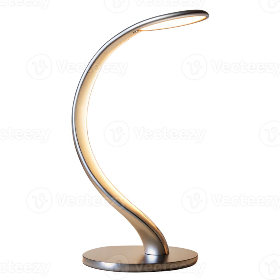 Modern curved LED desk lamp with elegant design on transparent background png
