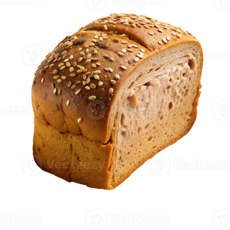 Whole wheat bread loaf with sesame seeds, sliced and ready to serve png